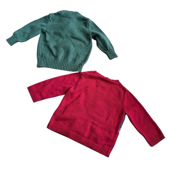 Bundle 6M Baby Boy Christmas Sweater Knit Pullover Red Green 2PC Set - Picture 3 of 8